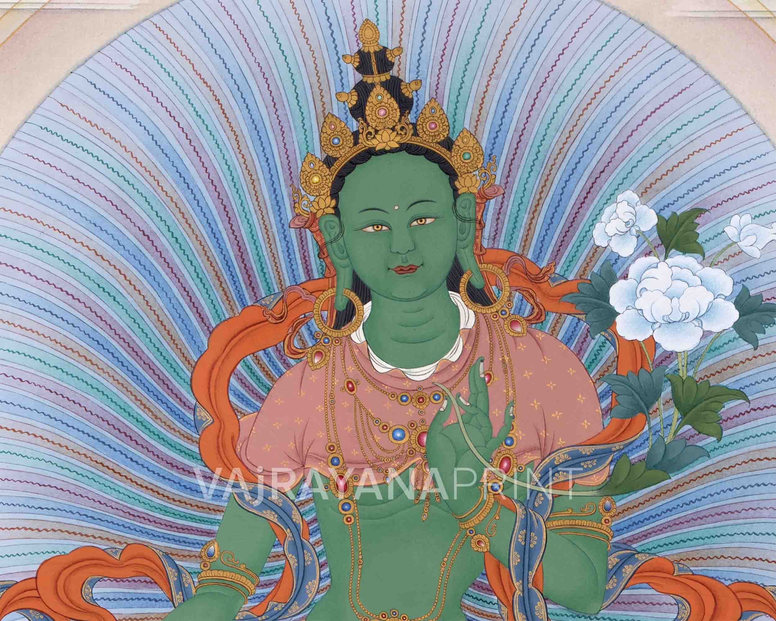Traditionally Crafted Thangka Print For 21 Tara Praise | Tibetan Thangka Print For Mindfuless | Tibetan Buddhism Art