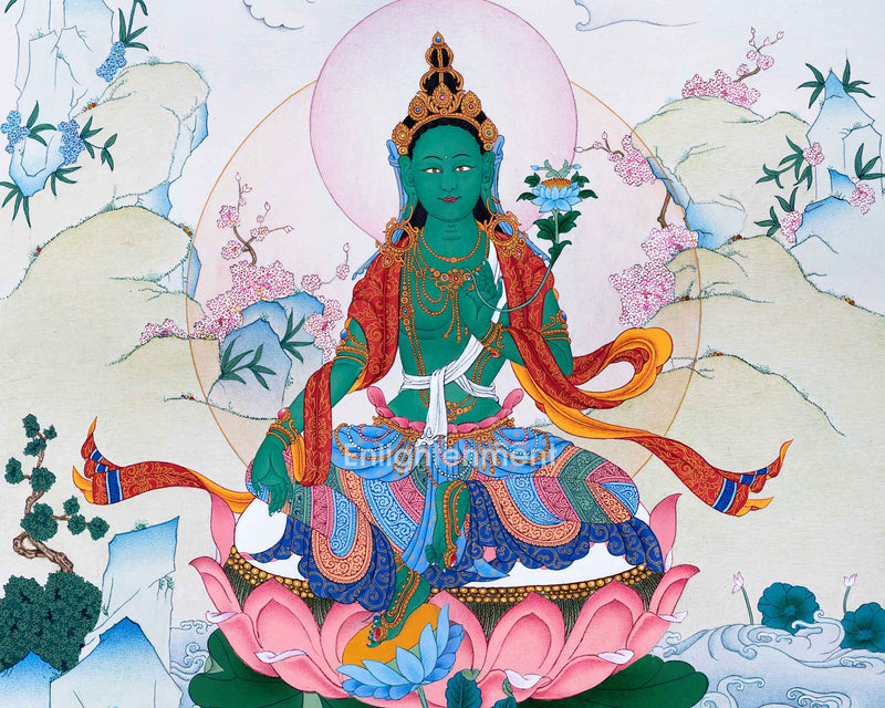 Green Tara, The Buddha Tara Devi Thangka For Healing & Longevity | Traditional Tibetan Buddhist Art