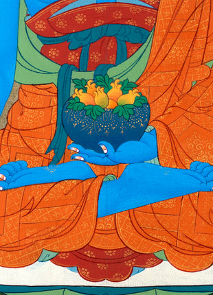 Medicine Buddha Thangka, Hand Painted Tibetan 24K Gold Thangka Painting