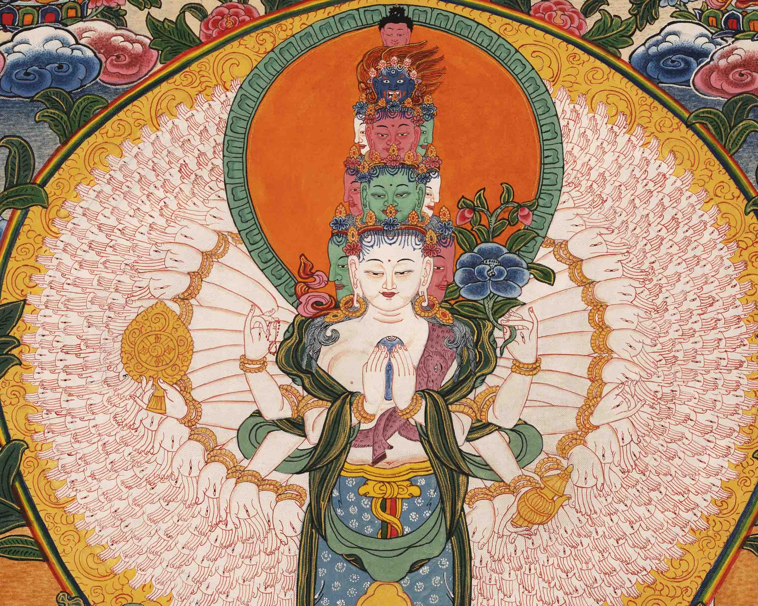 1000 Armed Avalokiteshvara Thangka | Traditional Tibetan Painting