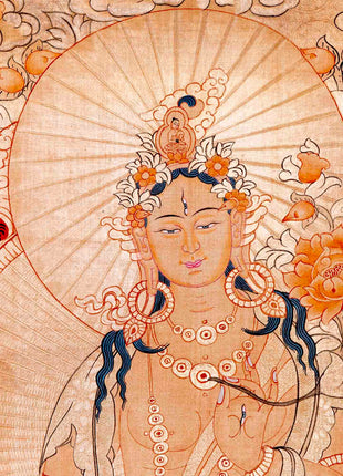 Traditional White Tara Thangka | Mother Buddha Painting with 24k Gold