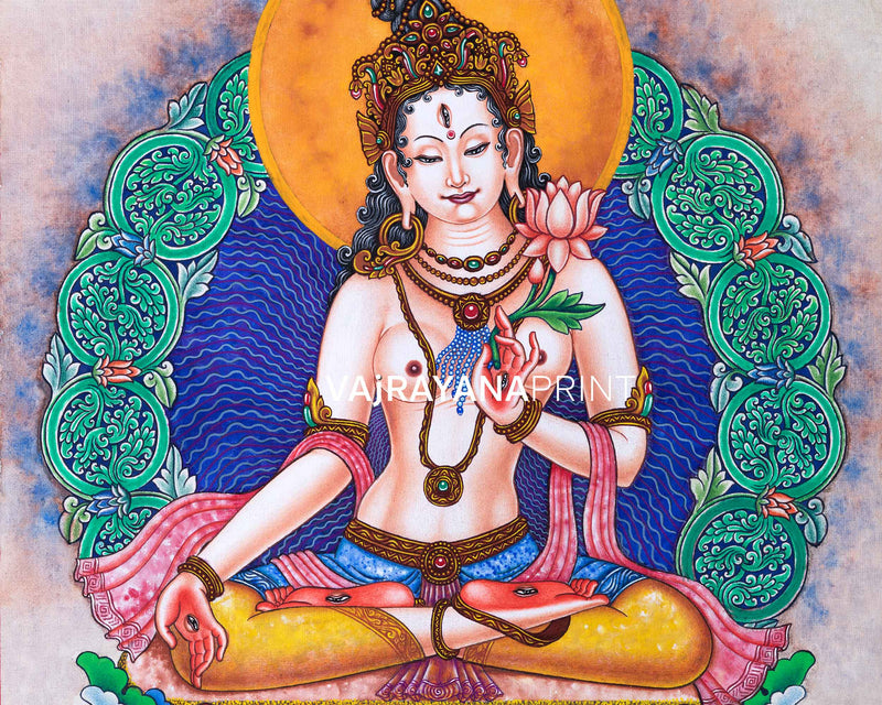 Buddha Tara Mantra Practice Pauba Print | Traditional Newari Art For Wall Decoration