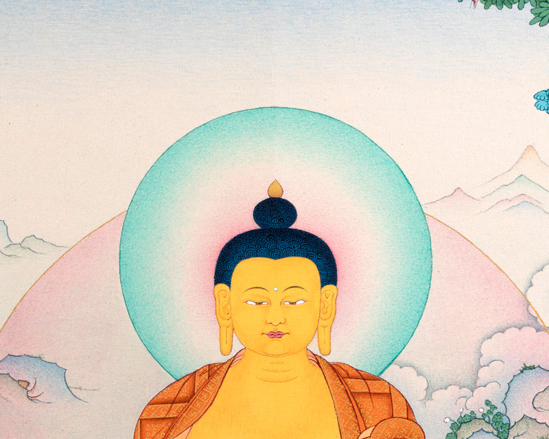 Shakyamuni Buddha with Five Disciples Thangka | Tibetan Buddhist Art