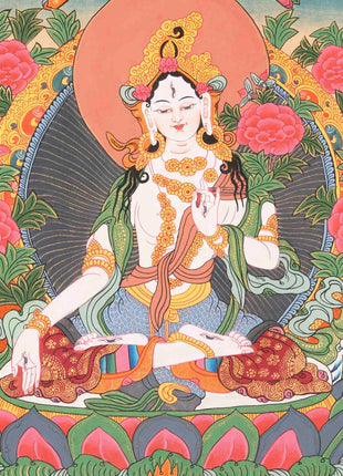 White Tara Thangka | Religious Tibetan Artwork | Wall Decors