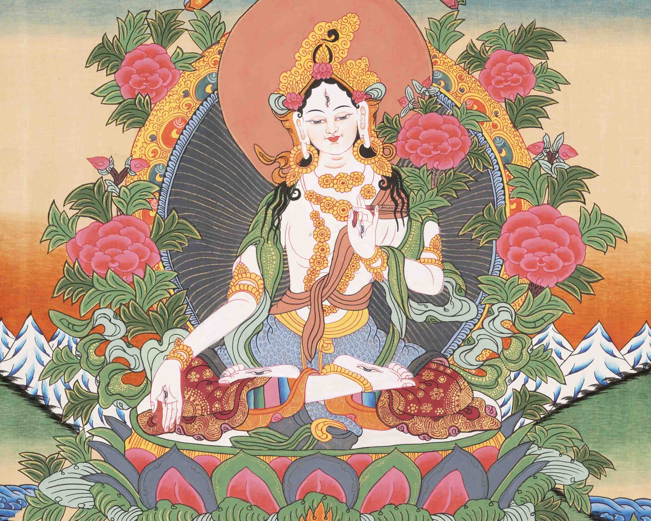 White Tara Thangka | Religious Tibetan Artwork | Wall Decors