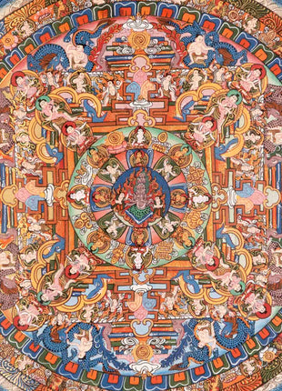 Heruka Mandala Thanka With Brocade | Wall Decor Painting