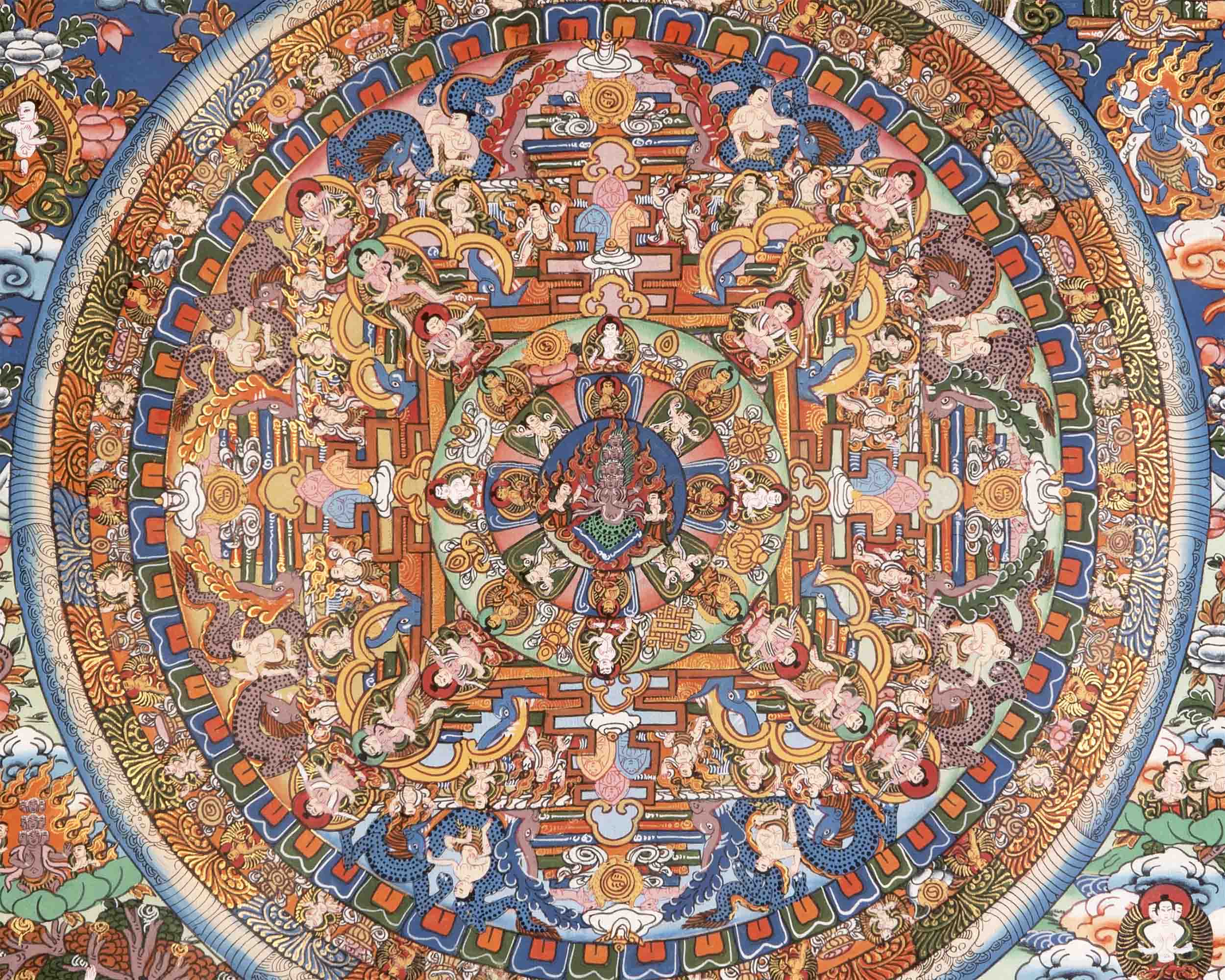Heruka Mandala Thanka With Brocade | Wall Decor Painting