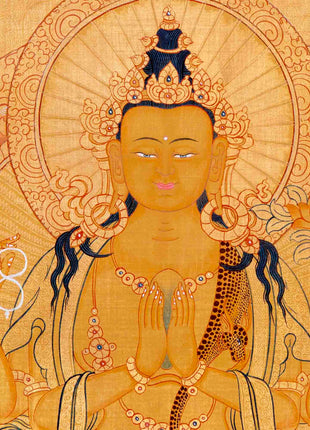 24K Gold Style Avalokitesvara Chengrezig Thangka | Wall Decor