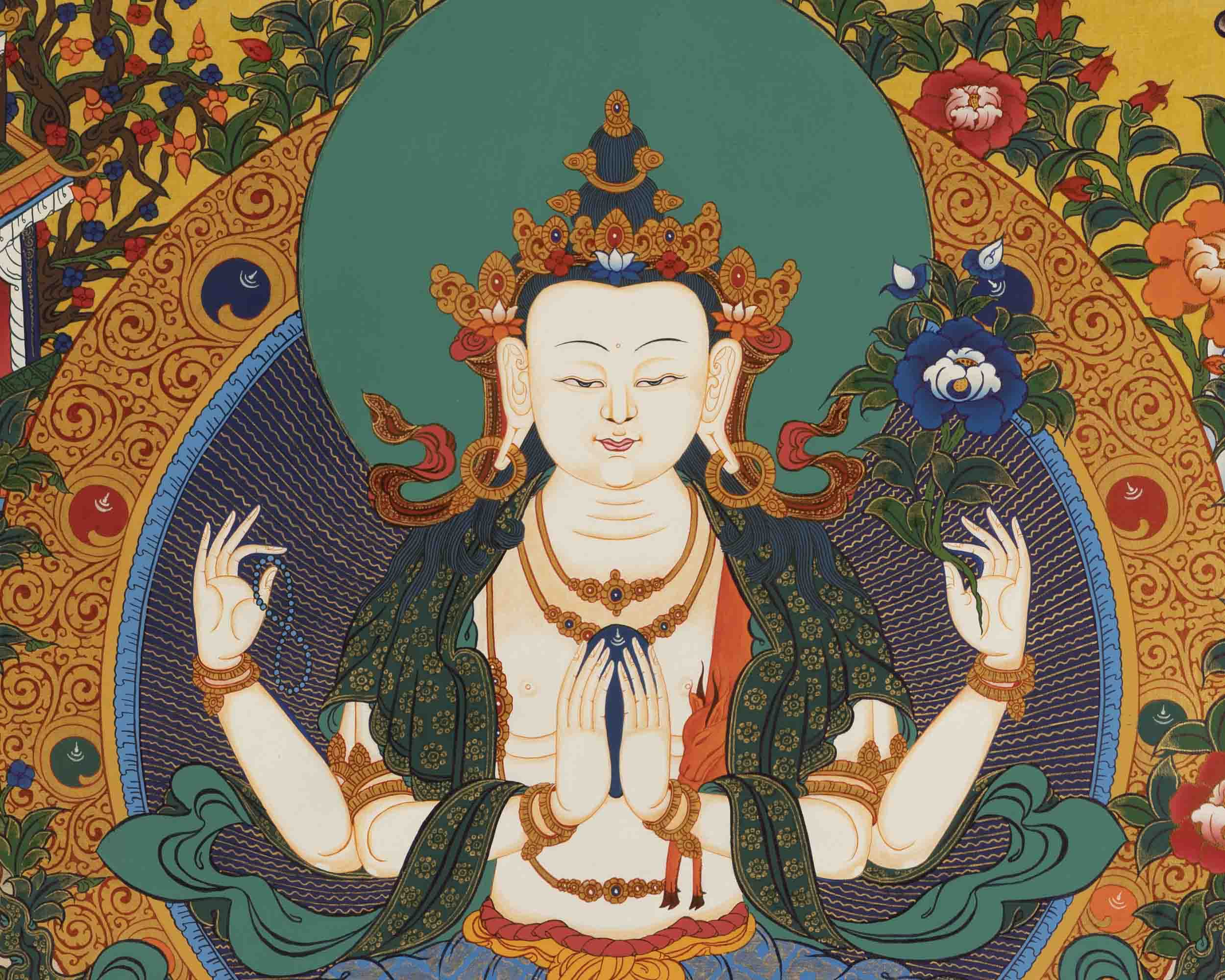 Bodhisattva Avalokitesvara Thangka | Handpainted Religious Painting