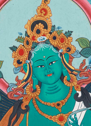 Female Green Tara Thangka | Decorative Art