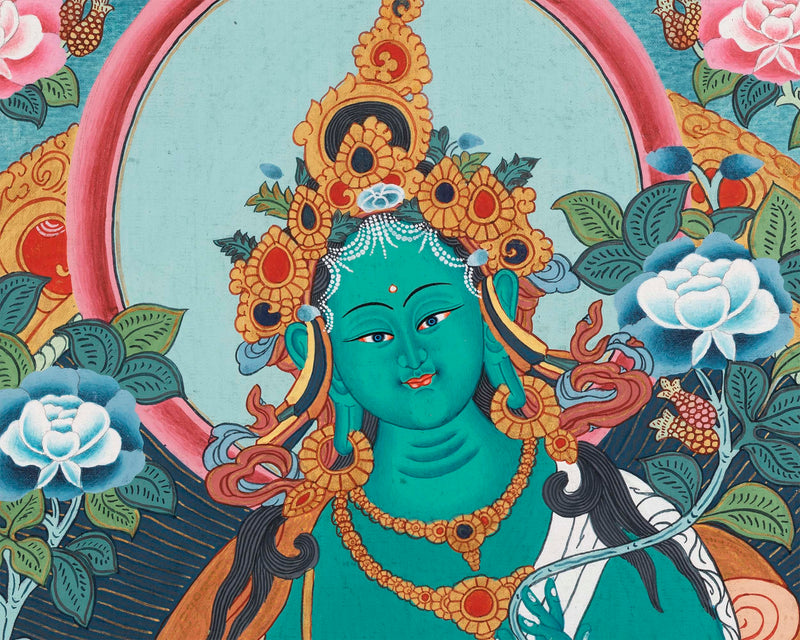 Female Green Tara Thangka | Decorative Art