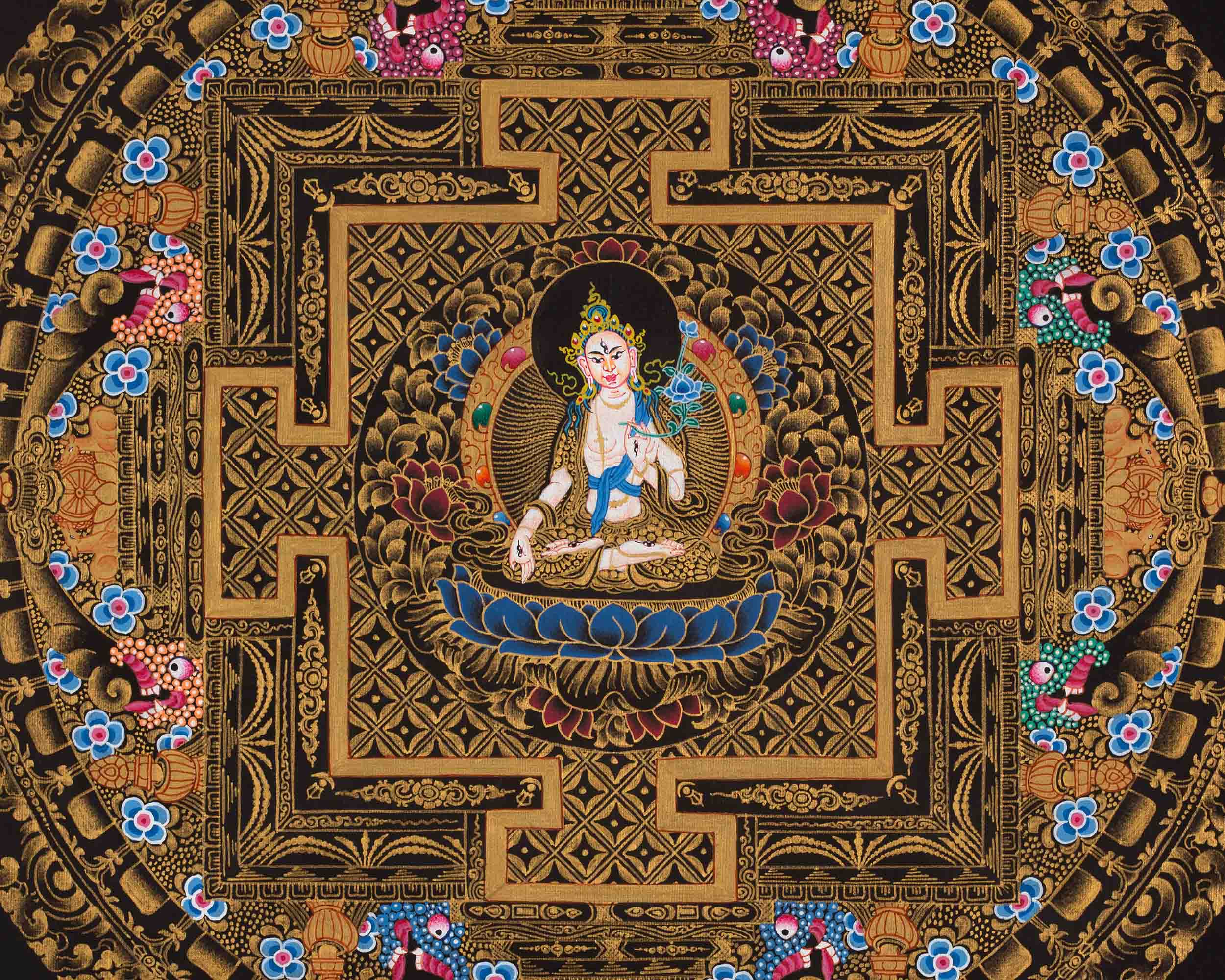 Original Hand Pained White Tara Mandala Thangka