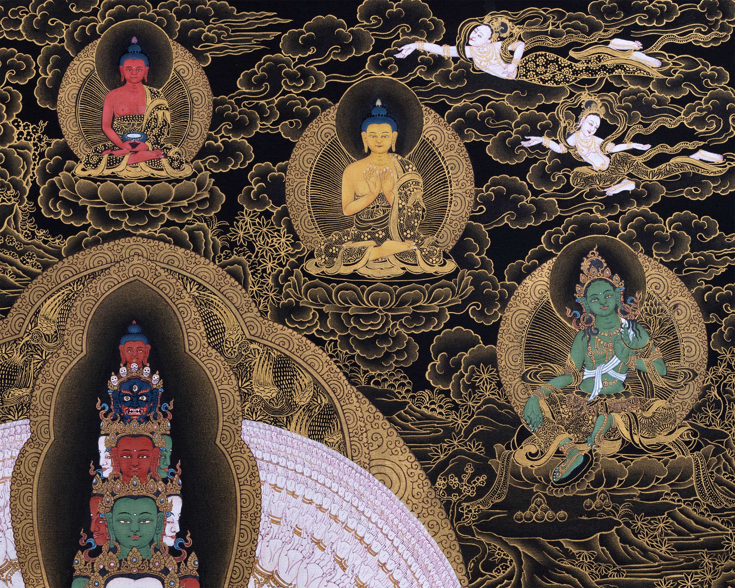 1000 armed Avalokiteshvara with Bodhisattva Thangka | Tibetan Art Prints