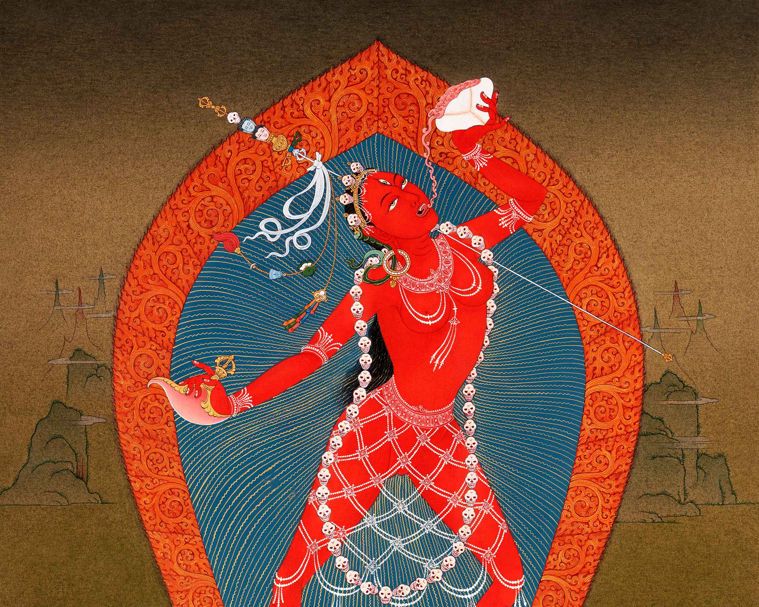 Vajrayogini Practice Hand Painted Thangka |  Tibetan 24K Gold Dakini Painting