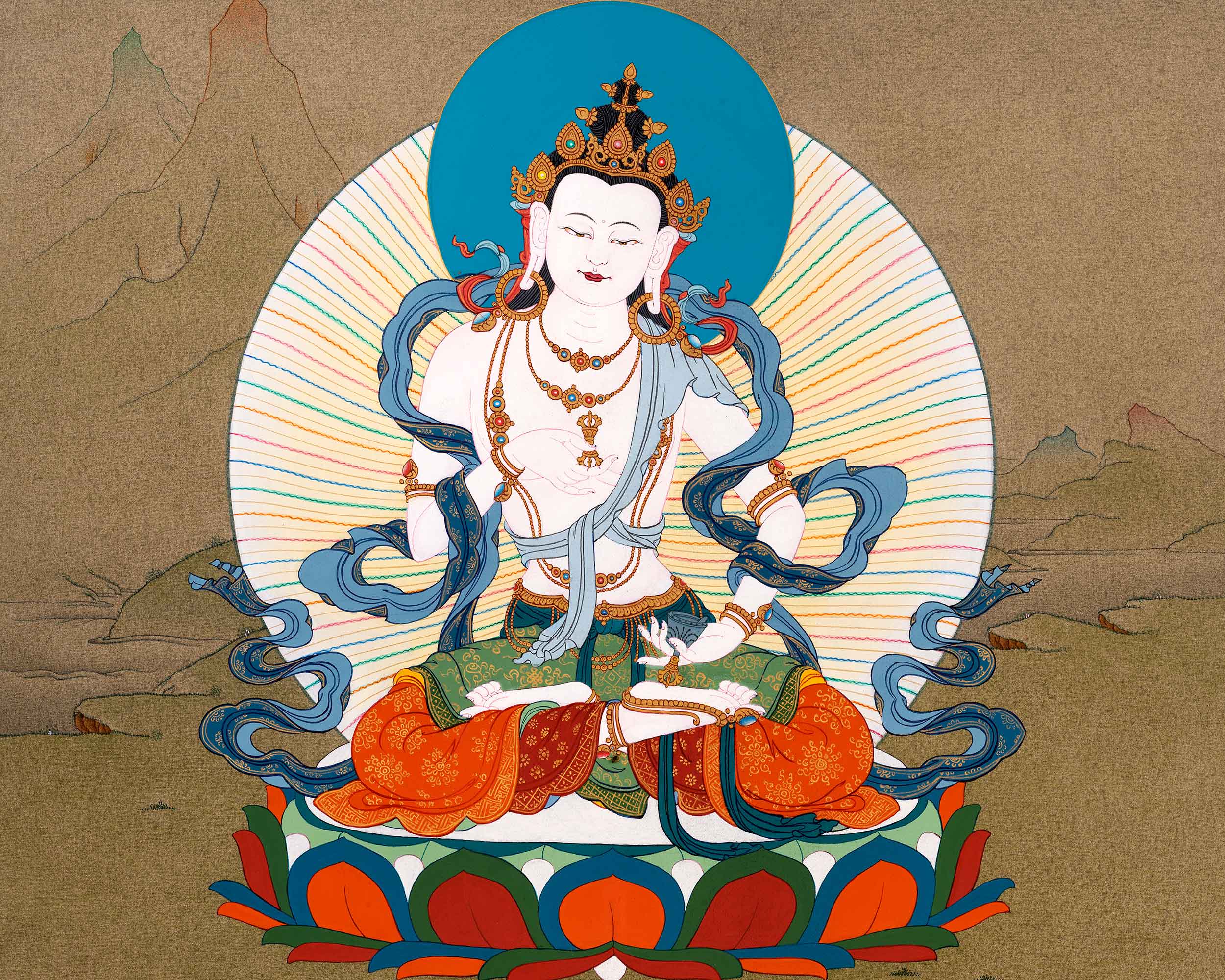 Vajrasattva, Dorje Sempa, Buddha Tibetan Thangka