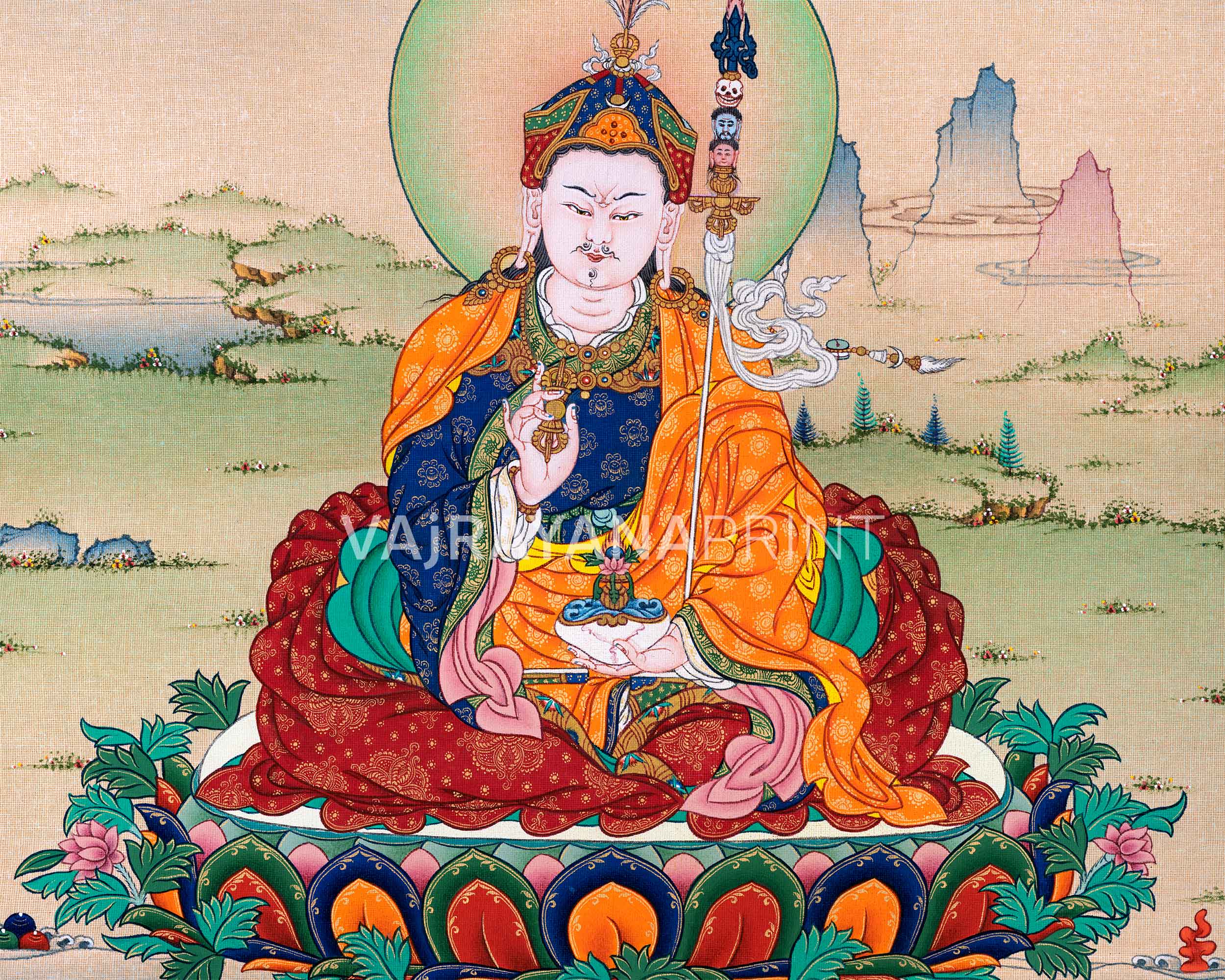 Guru Rinpoche Empowerment Thangka Print | Tibetan Poster Of Lotus Born Master As Wall Art