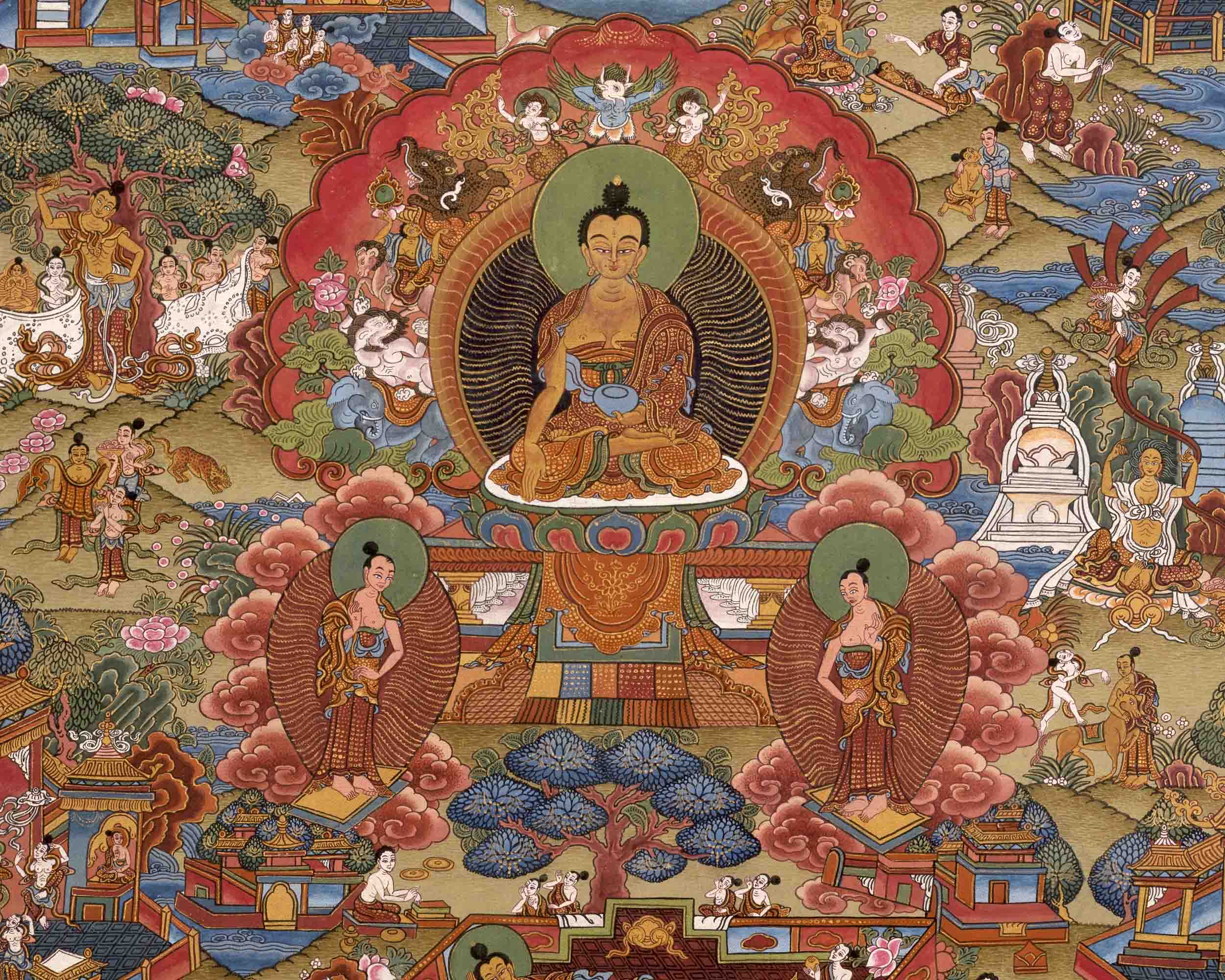 Vintage Buddha life Story Thangka | Wall Decoration Painting