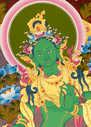 Green Tara Thangka Painting | Traditional Buddhist Art