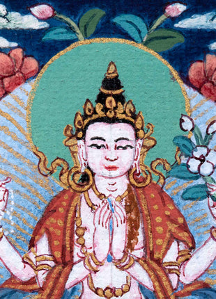 Avalokiteshvara Buddhism Mini Thangka | Traditional Buddhist Art