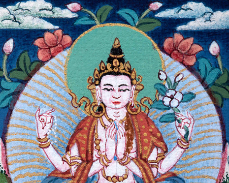 Avalokiteshvara Buddhism Mini Thangka | Traditional Buddhist Art