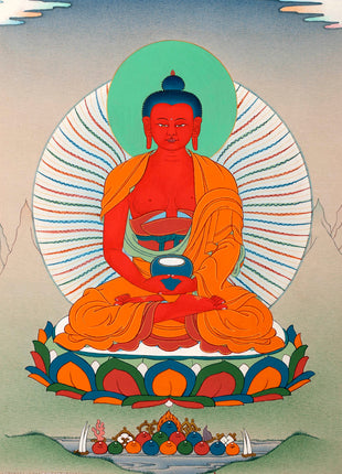 Red Amitabha Buddha | Brocade Thangka | Wall Scroll Painting