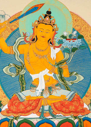 Manjushri Art Thangka | Finely Hand Painted in Cotton Canvas