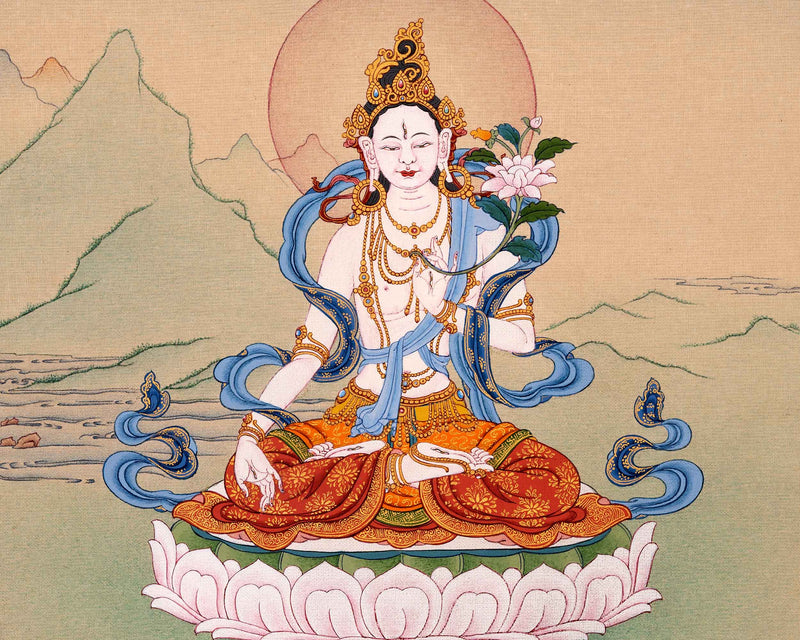 Tibetan White Tara Thangka | Traditional Tibetan Buddhist Art