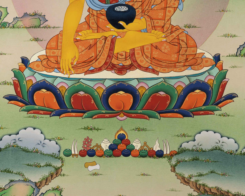 Himalayan Shakyamuni Buddha Prayer Thangka Print | Gautama Buddha Print As Spiritual Room Decor