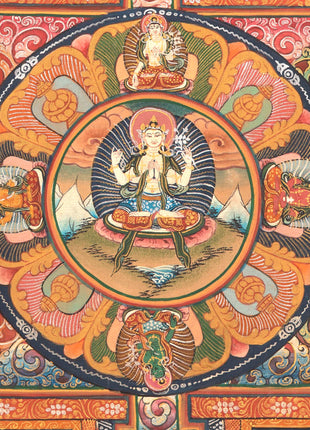 Chenrezig Mandala Thangka | Handpainted Religious Buddhist Art