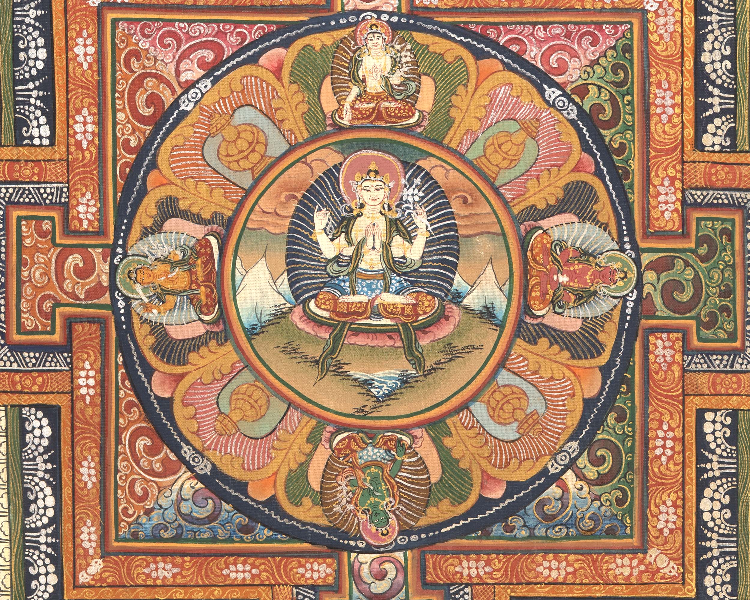 Chenrezig Mandala Thangka | Handpainted Religious Buddhist Art