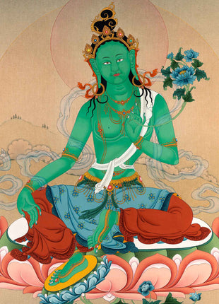 Large Green Tara Deity Painting | Handmade Tara Thangka