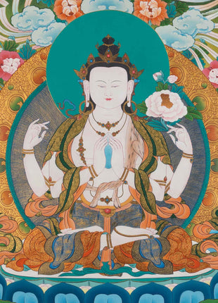 Avalokiteshvara Chenrezig Thangka | Hand-Painted Art Of The Bodhisattva Of Wisdom