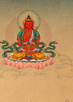 White Tara with Namgyalma, Amitayus Buddha | Treasure Bodhisattva | Tibetan Thangka