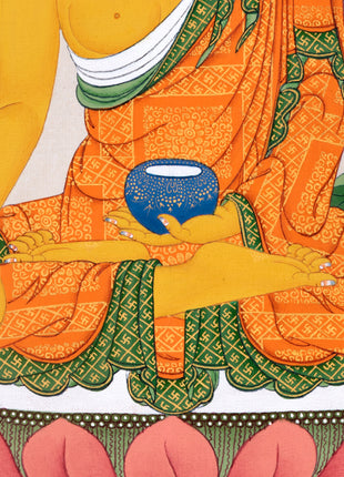 Buddha Shakyamuni Thangka | Traditional Karma Gadri Painting in Stone Colors