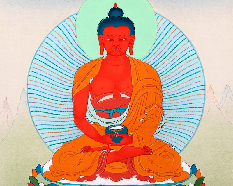Small Buddha Amitabha Prayer Thangka | Tibetan Art of Infinite Light Deity