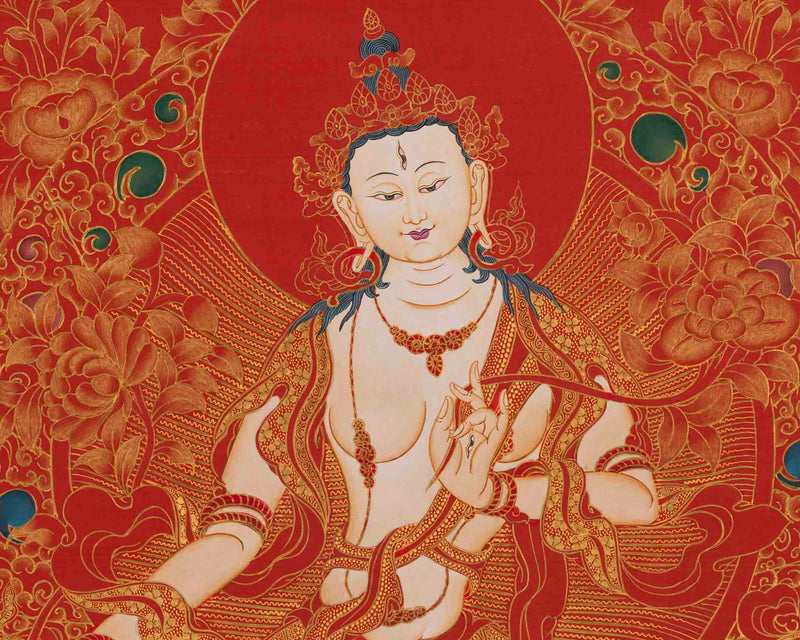 White Tara Thangka | 24K Gold Style Art | Religious Wall Decors