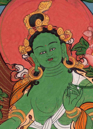 Vintage Small Size Green Tara | Meditation Object Thangka