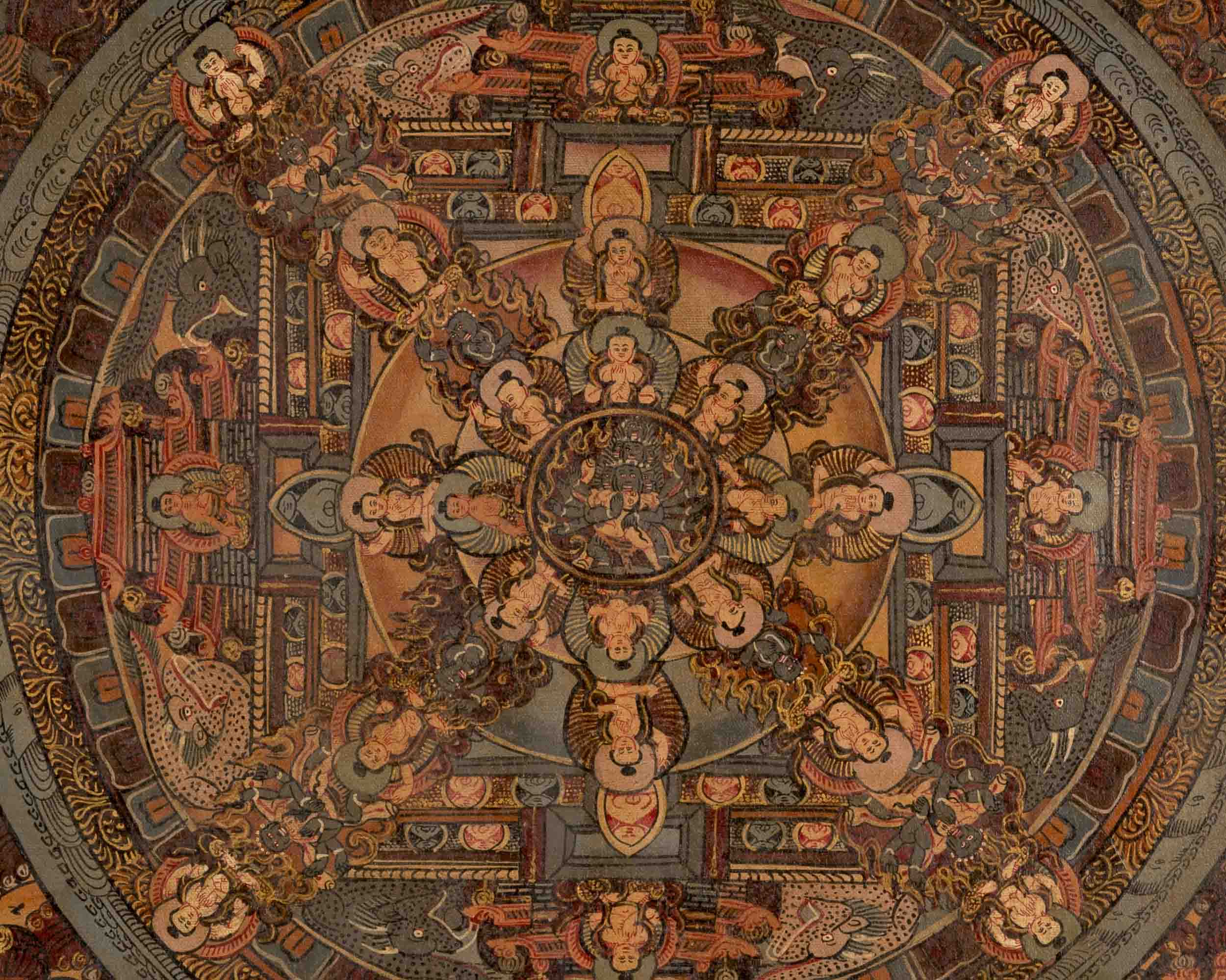 Vintage Heruka Mandala | Oil Varnished Thangka | Religious Wall Decors