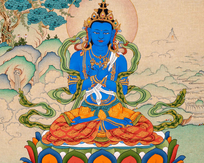 Vajradhara Buddha Thangka in Natural Stone colors