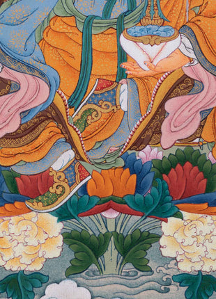 Traditionally Hand-Painted Guru Rinpoche Mantra Thangka | Tibetan Lotus Born Master Art For Prayers