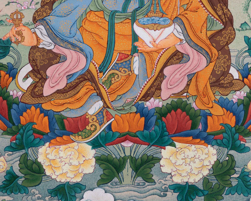 Traditionally Hand-Painted Guru Rinpoche Mantra Thangka | Tibetan Lotus Born Master Art For Prayers