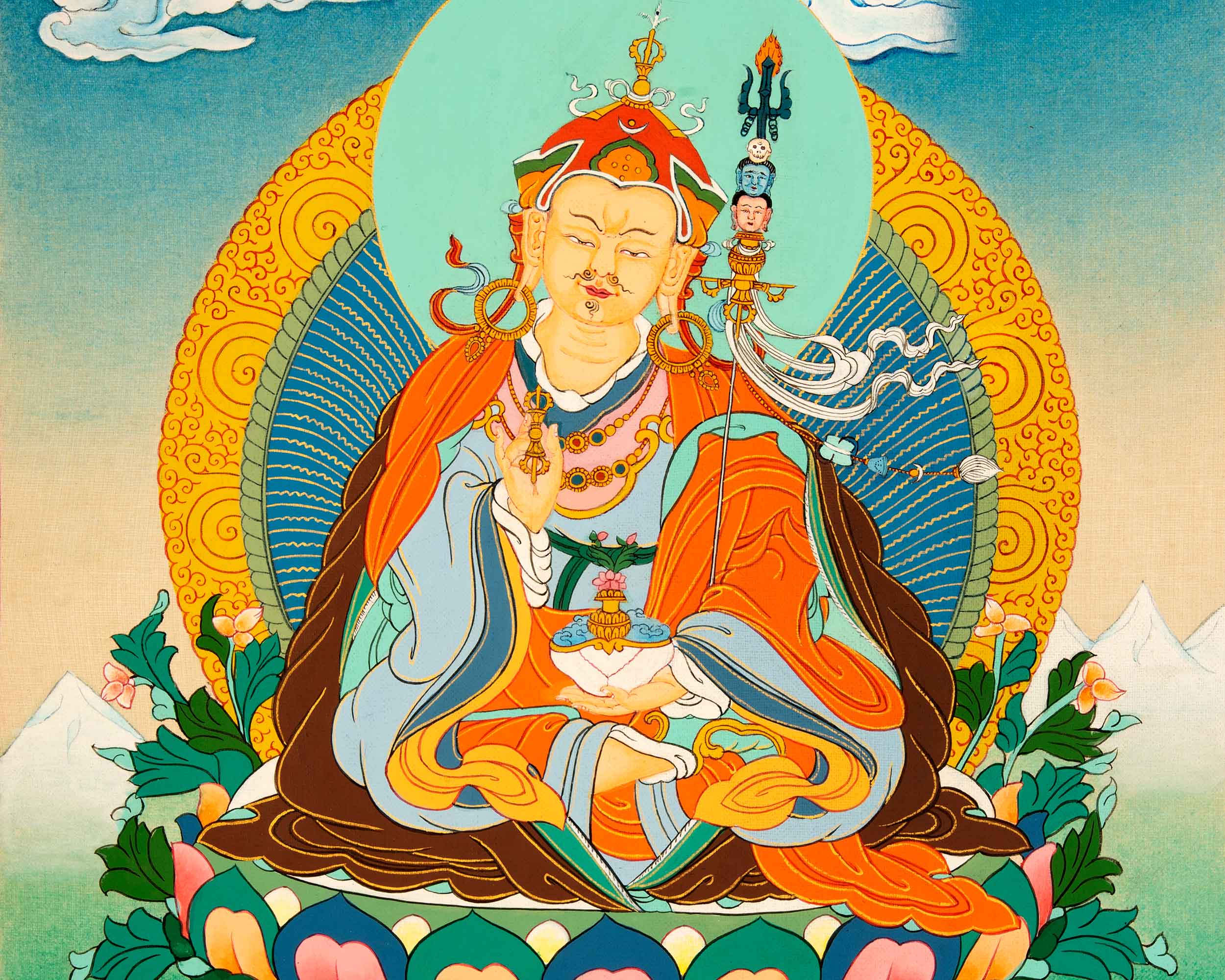 Tibetan Guru Rinpoche Painting | Small Thangka of Guru Padmasambhava