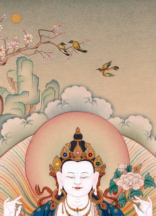 Avalokiteshvara, Vajrapani & Manjushri, Tibetan Thangka Painting, Vajrayana Buddhist Art