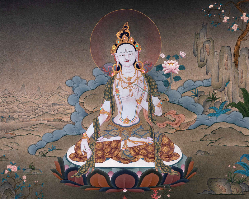 White Tara Empowerment Thangka | Female Bodhisattva Tibetan Art