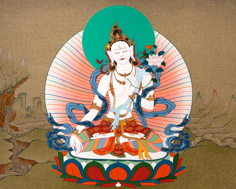 White Tara Painting | Hand Painted Tibetan Buddhist Art
