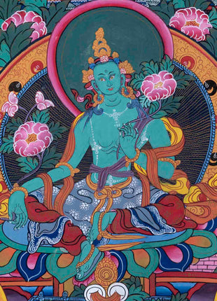 Old Green Tara Thangka | Traditional Handpainted Artwork | Wall Decors