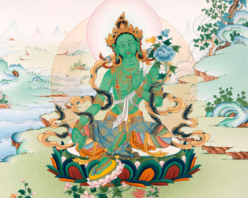 Green Tara Goddess | Traditionally Hand Painted Mother Tara Thangka