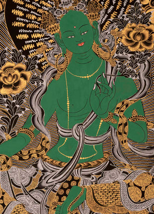 Female Green Tara | Handpainted Thangka