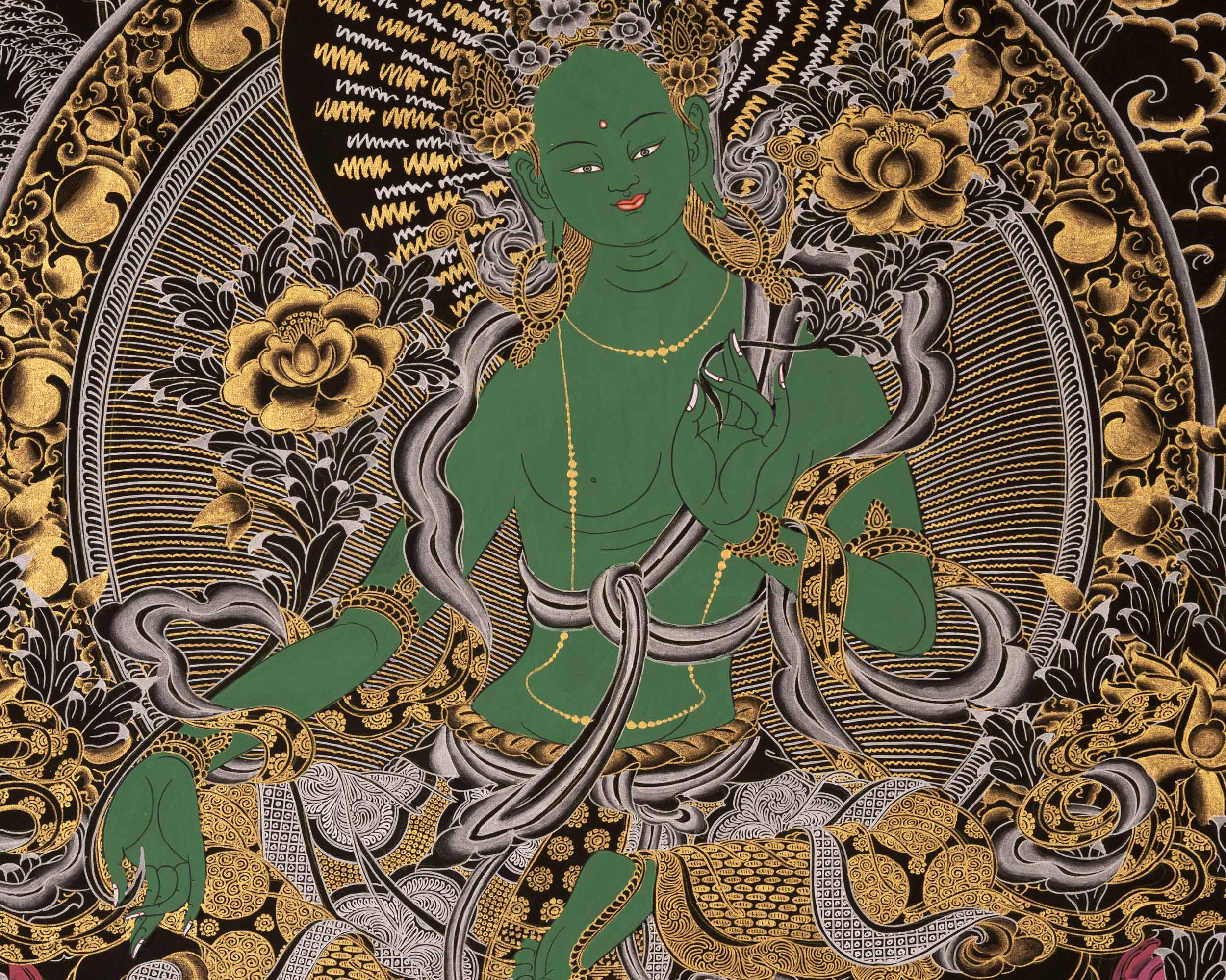 Female Green Tara | Handpainted Thangka