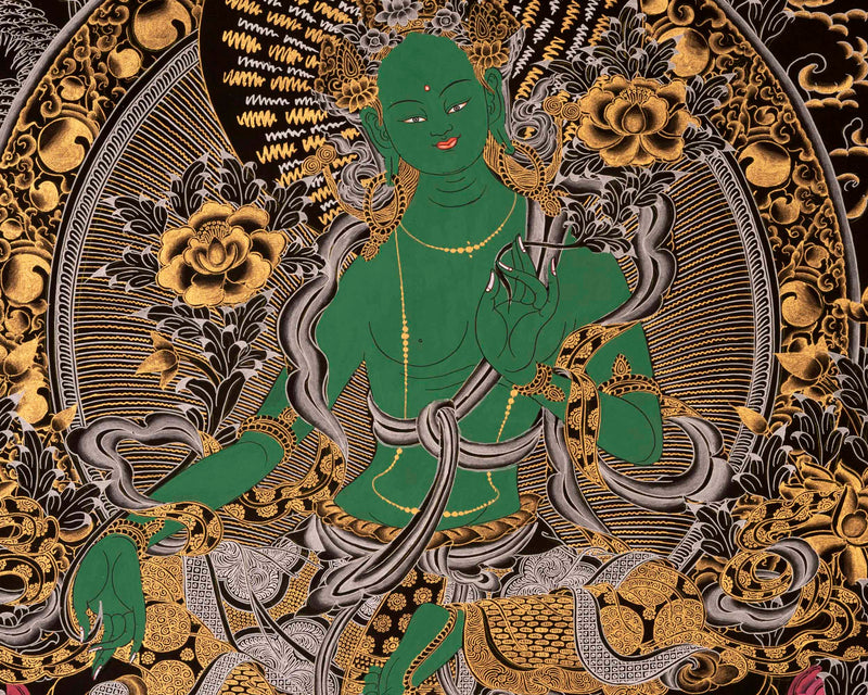 Female Green Tara | Handpainted Thangka